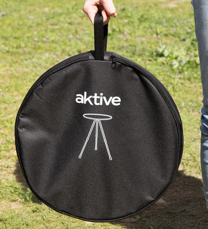 Set of four Aktive black folding tables for outdoor camping and hiking, measuring 37x55x37 cm, lightweight and portable.