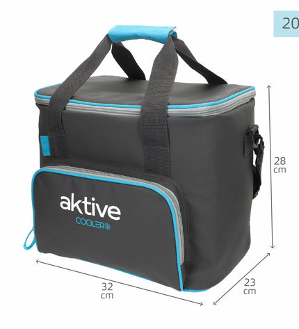 Set of four Aktive 20L black polyester cooler boxes with PEVA foam insulation, ideal for camping and outdoor activities.