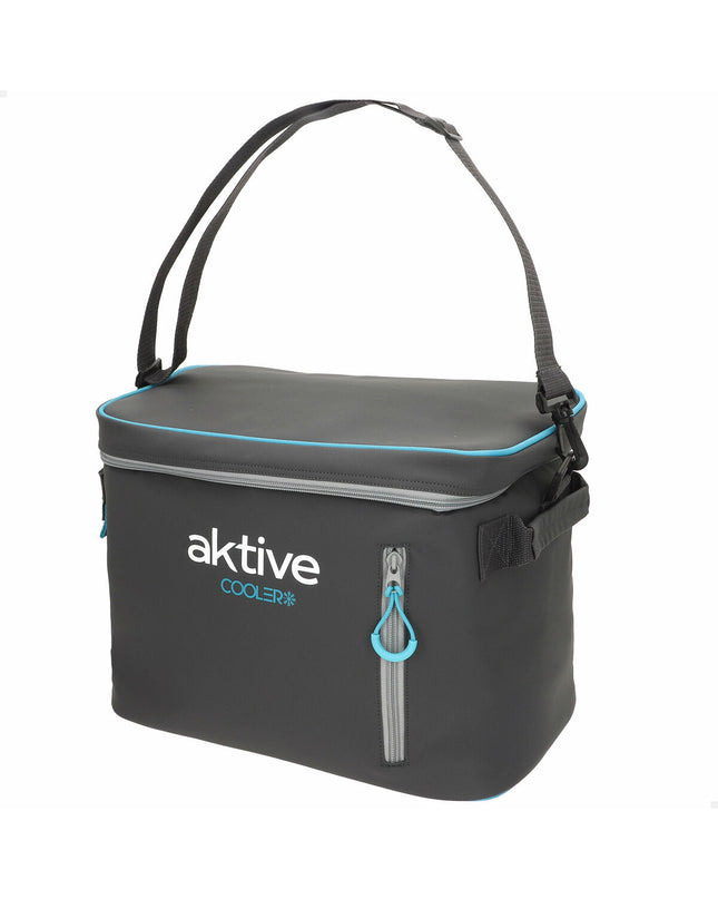 Six Aktive black polyester cooler boxes with PEVA foam insulation, 18L capacity, 34x26x21cm, suited for camping and outdoor activities.