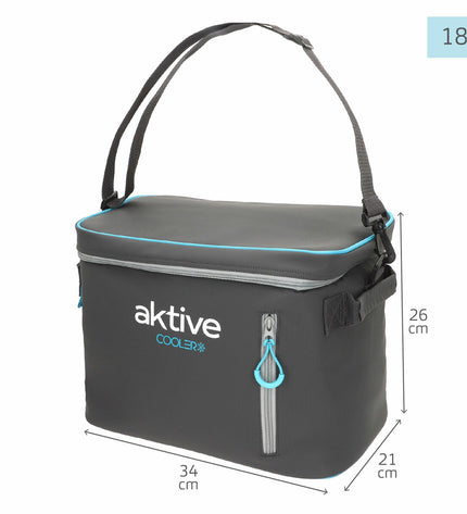 Six Aktive 18L black polyester cooler boxes with PEVA foam insulation for outdoor camping and hiking, 34x26x21 cm.