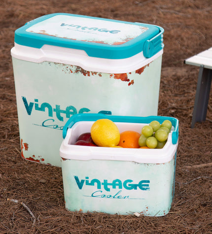 Six Aktive portable blue plastic cool boxes, 5L capacity, outdoor camping and hiking gear, measuring 28x19x21 cm each.