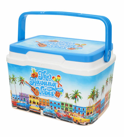 Six Aktive blue plastic 5L portable hard coolers for outdoor camping and hiking, measuring 28x19x21 cm.