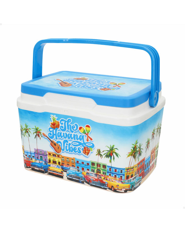 Six Aktive blue plastic 5L portable hard coolers for outdoor camping and hiking, measuring 28x19x21 cm.