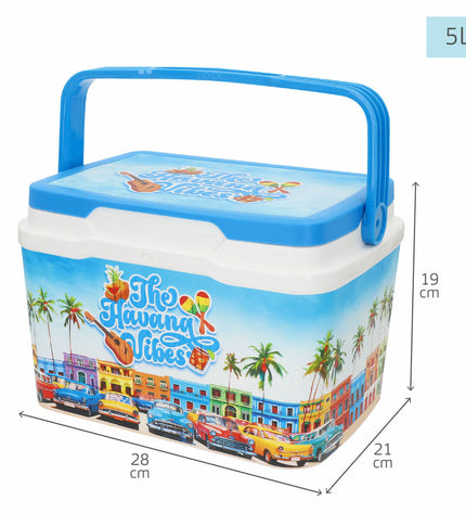 Six Aktive blue plastic 5L portable hard coolers for outdoor camping and hiking, measuring 28x19x21 cm each.