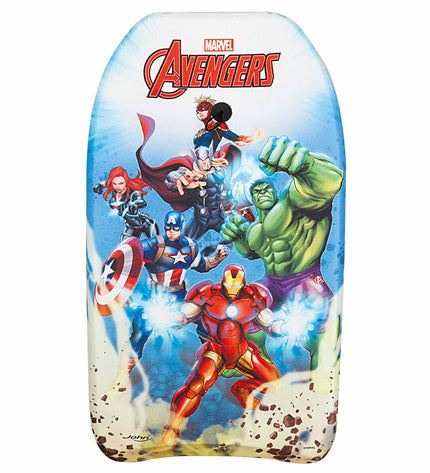 The Avengers bodyboard measuring 82x45x5 cm, featuring a colorful superhero design for water sports and outdoor fun.