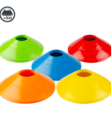 Set of six Aktive Kegels for sport and outdoor soccer training, showing colorful soccer cones on a field.