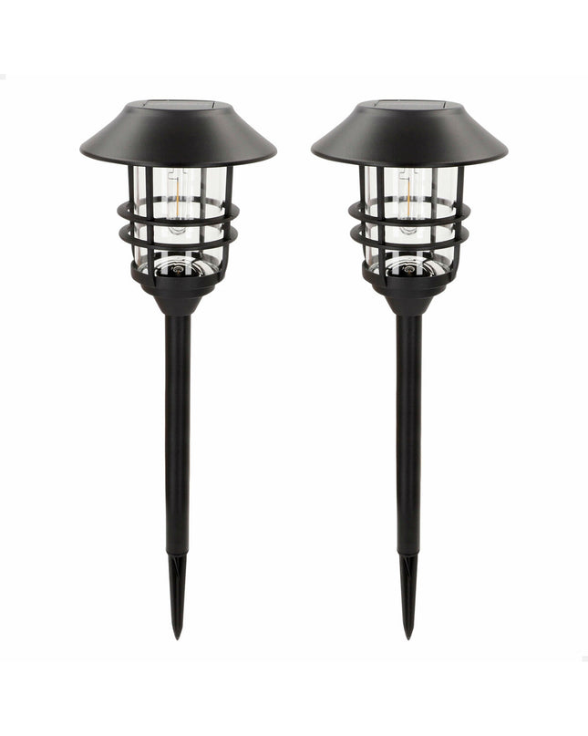 Pair of Aktive outdoor garden decorative sun lamps, 17x58x17 cm, illuminated for outdoor ambiance.