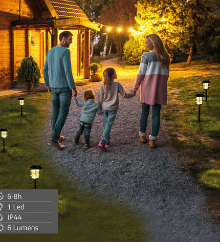 Pair of Aktive outdoor garden solar lamps with sleek rectangular design, measuring 17x58x17 cm, for outdoor decoration.