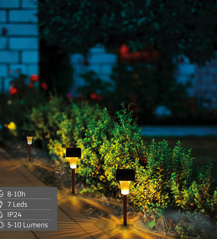 Set of six Aktive outdoor garden sun lamps, 6 x 33 x 6 cm, decorative solar-powered garden lights for outdoor spaces.