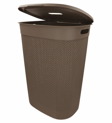 Set of 8 brown plastic laundry baskets by Curver, 55L capacity, measuring 44x61x35 cm for household storage and organization.