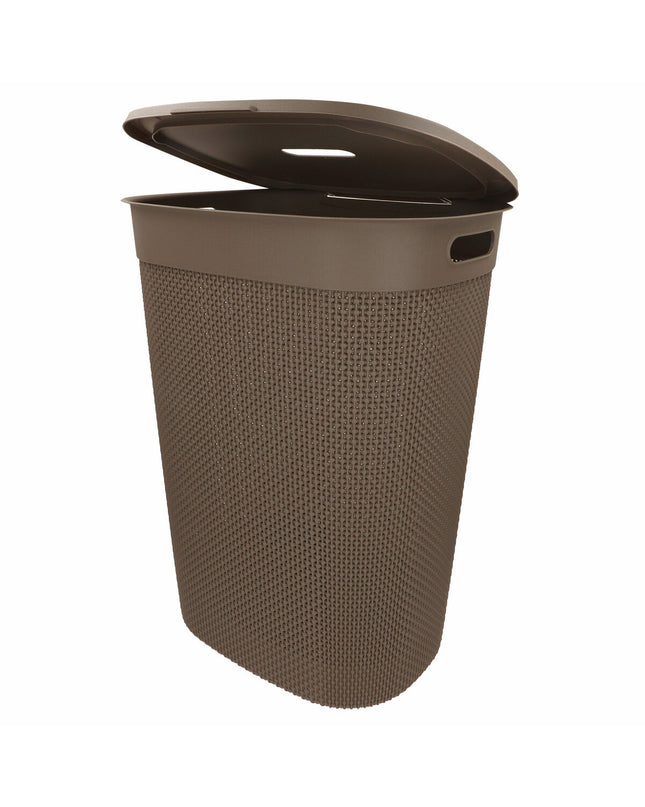 Set of 8 brown plastic laundry baskets by Curver, 55L capacity, measuring 44x61x35 cm for household storage and organization.