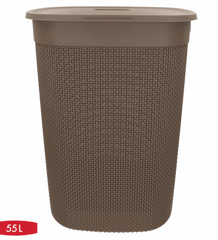 Set of 8 Curver brown plastic laundry baskets, 55L capacity, measuring 44x61x35 cm, for home storage and organization.