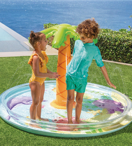 Intex inflatable children's pool set with four small pools, bright blue and green coloring, suitable for outdoor play and fun.