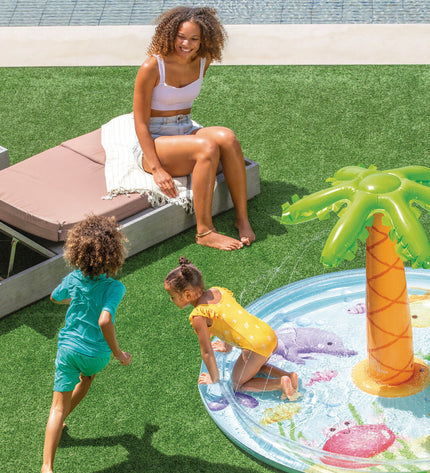 Intex inflatable children's pool set with four colorful pools, measuring 173 x 104 cm, suitable for outdoor play and water fun.