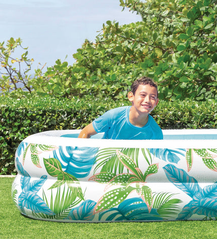 Three Intex inflatable garden pools, 600L capacity, measuring 229x48x152 cm, suitable for outdoor use.