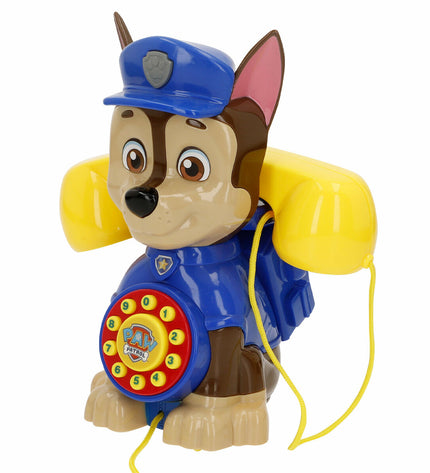 Set of four Paw Patrol toy phones, colorful plastic pretend play devices, measuring 16x18x11 cm, for imaginative role-playing.