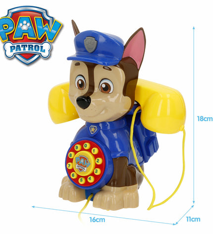 Four Paw Patrol toy phones, colorful plastic imitation devices, measuring 16x18x11 cm, designed for pretend play and role-playing.