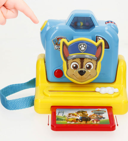 Four colorful Paw Patrol toy cameras, electronic playset, featuring vibrant multicolored designs for kids' imaginative play.