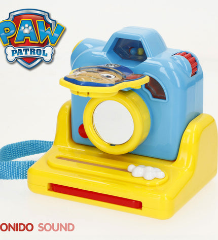 Four colorful Paw Patrol toy cameras, electronic play gadgets for kids, featuring bright multicolored designs.