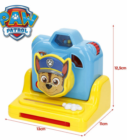 Four colorful Paw Patrol toy cameras, electronic play devices, in bright multicolor, designed for children's imaginative play.