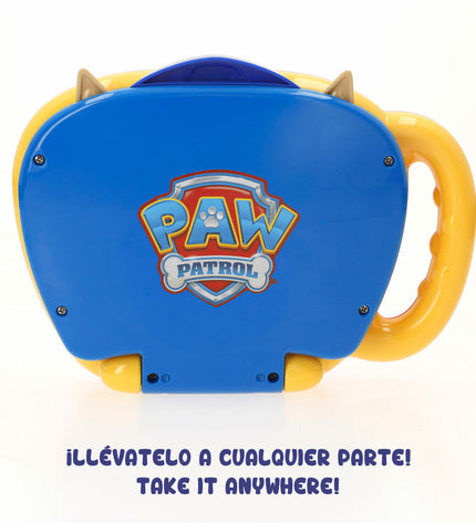 Set of four multicolour Paw Patrol electronic toy computers, each measuring 20 x 17 x 14 cm, for kids' play and learning.