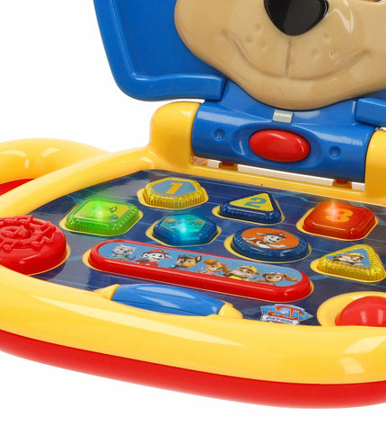 Four multicolour Paw Patrol electronic toy computers measuring 20x17x14 cm, featuring playful designs for kids' entertainment.