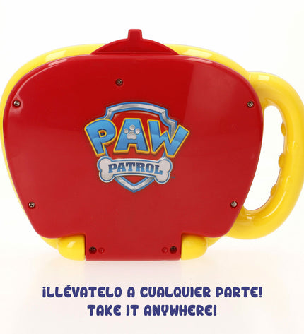 Set of four multicolour Paw Patrol electronic toy computers, each measuring 20x17x14 cm, for imaginative play.
