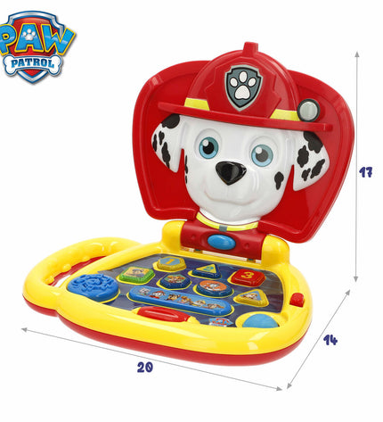 Four multicolour Paw Patrol electronic toy computers, each measuring 20x17x14 cm, designed for kids' play and learning.