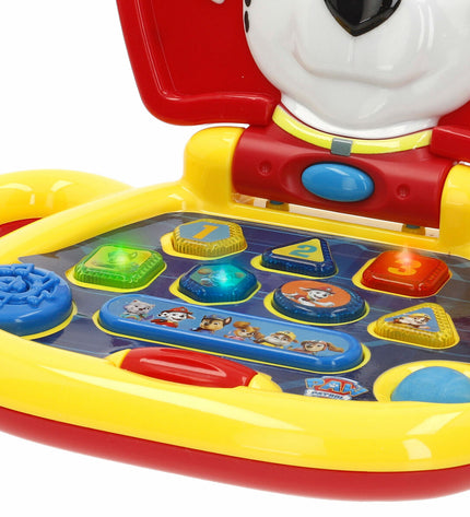 Four multicolour Paw Patrol electronic toy computers measuring 20x17x14 cm, suitable for children.