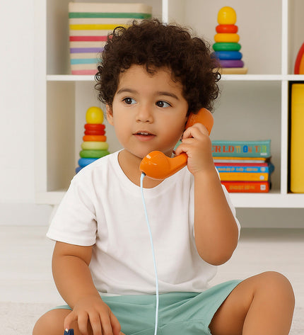 Four Bluey plastic toy phones, 16x18x8 cm, designed for pretend play and imitation games, featuring bright blue color.