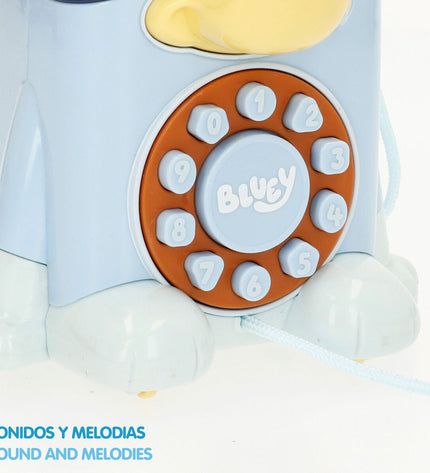 Set of four Bluey plastic toy phones, blue, 16x18x8 cm, suitable for imitative play and pretend games for kids.