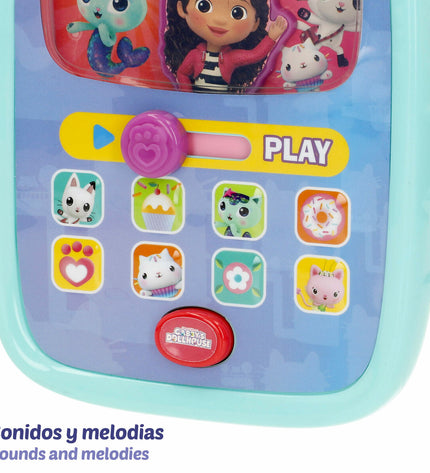 Six Gabby's Dollhouse baby toy phones for young children, colorful plastic learning toys featuring cartoon dollhouse characters.