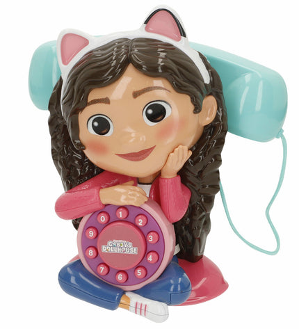 Set of four Gabby's Dollhouse toy phones, 16x18x10 cm, colorful plastic imitation game devices for imaginative play.