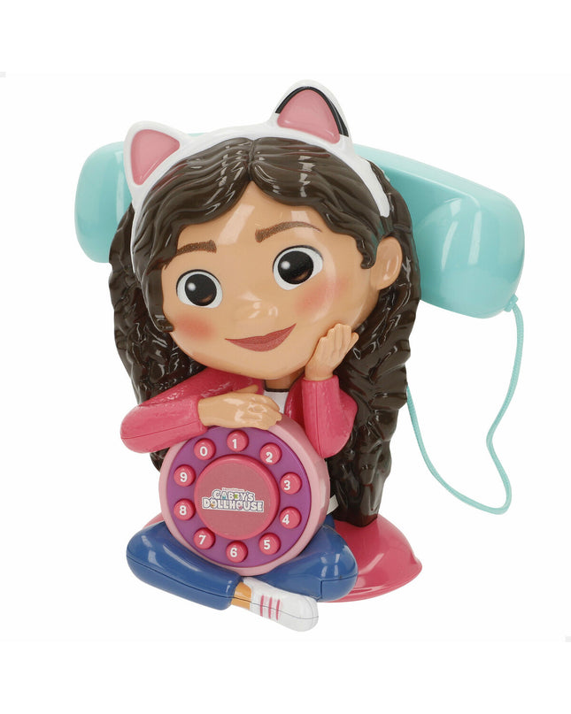 Set of four Gabby's Dollhouse toy phones, 16x18x10 cm, colorful plastic imitation game devices for imaginative play.
