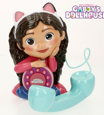 Set of four Gabby's Dollhouse toy phones, 16x18x10 cm, colorful plastic imiteerspelletjes for kids, realistic toy communication devices.