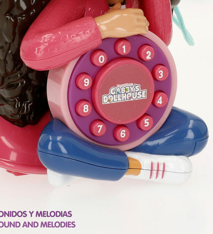 Set of four Gabby's Dollhouse toy phones, colorful plastic imitation phones measuring 16x18x10 cm for imaginative play.