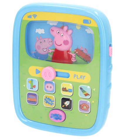 Six Peppa Pig baby toys shaped like phones, designed for young children to learn and play with in colorful, child-friendly designs.