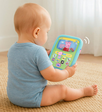 Six Peppa Pig toy phones for babies, colorful and designed for young children to play and learn.