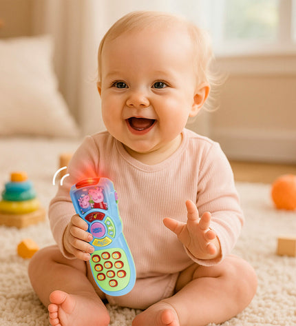 Set of four Peppa Pig baby learning phones, colorful toy phones for young children, measuring 15x11x5 cm.