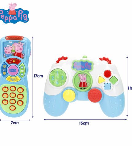 Four Peppa Pig baby learning phones, colorful toy phones for young children, measuring 15x11x5 cm, ideal for early play.