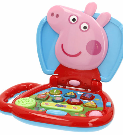 Set of four multicolour Peppa Pig electronic toy computers, 20x17x14 cm, perfect for children's play and learning.