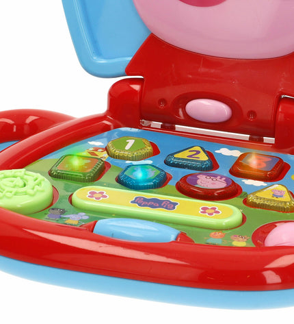 Four multicolored Peppa Pig electronic toy computers measuring 20x17x14 cm, designed for children's play and learning.