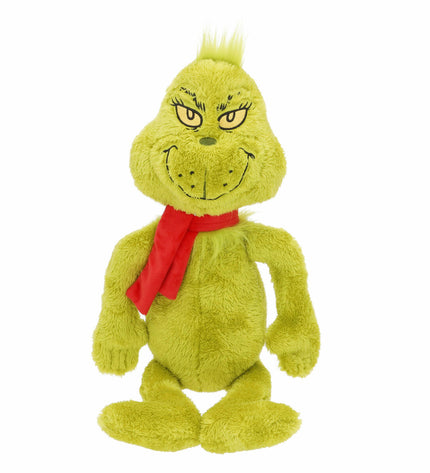 Set of four The Grinch plush toys made of red polyester, soft and cuddly, perfect for children's play and collection.