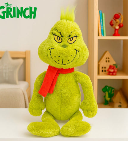 Four The Grinch plush toys in red polyester, soft stuffed toys from the Grinch collection, perfect for cuddling and play.