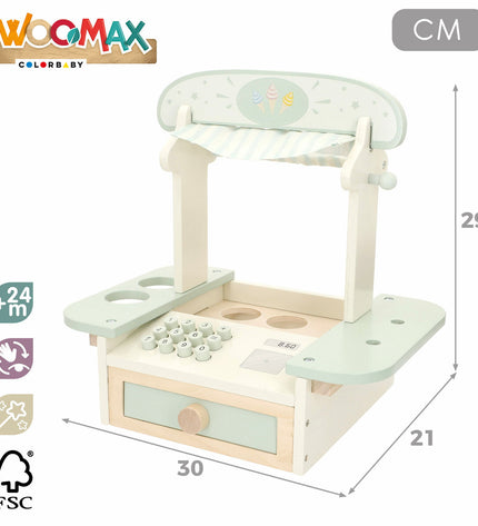 Woomax speelgoed ijssalon set with colorful pretend ice cream cones and play food for imaginative play and role-playing.