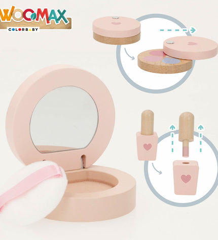 Woomax toy dressing table set with two imitation makeup tables for children, featuring mirrors and accessories for imaginative play.