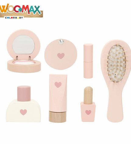 Two Woomax toy vanity tables for children, featuring mirrors and play accessories, part of Woomax's imiteerspelletjes speelgoed en games collection.