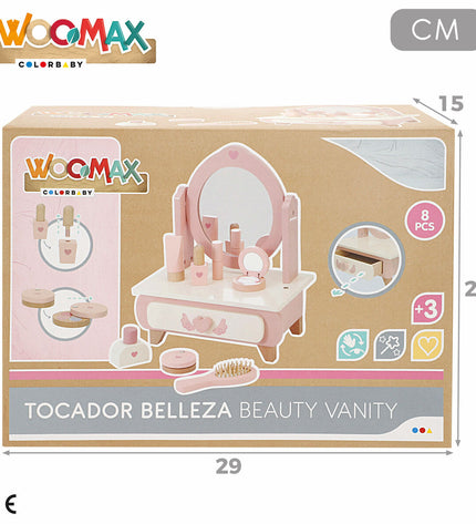 Woomax speelgoed kaptafel set with mirror and accessories for pretend play, ideal for children's imiteerspelletjes.