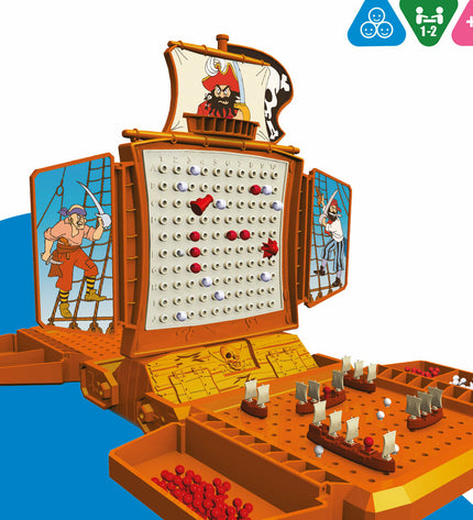 Colorbaby Zeeslag Spel set with six colorful wooden ships and game pieces, perfect for family fun and strategy play.