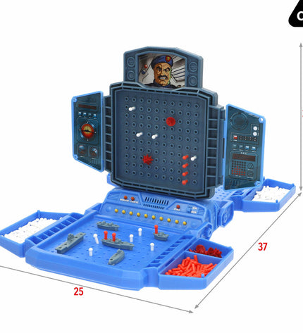 Six colorful Zeeslag Spel Colorbaby game pieces, plastic game tokens for the classic battleship game, in bright colors.